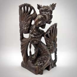 Antique Balinese Asian Hindu Saraswati Wooden Hand Carved Figure Statue 7.4
