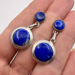 Vintage Silver 925 Women's Jewelry Stud Earrings Lapis Lazuli Gemstone Marked