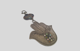 Vintage Hand Judaica Palm Of Silver Israel Pendant Stones Jerusalem Collectibles