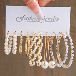 Women's Large Hoop Earrings Set,Antique Bohemian Gold Color Zircon Pearl