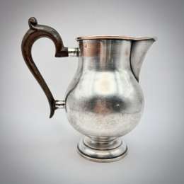Antique Brass Silver Plated Creamer Jug Mug Pitcher Handle Wood Server Marked