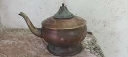 vintage antique jug brass old hand made color yellow used art decor Israel made