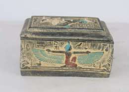 Rare ancient Egyptian mummification box Pharaoh Isis Anubis antique jewelry box