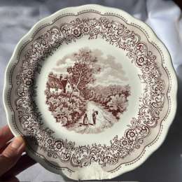 Vintage N.F Swiss Landscape plate made in Italy 382 brown printing