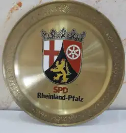Vintage Brass Plate Handmade Carved German Decor Art Painted Rheinland-Pfalz SPD