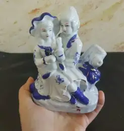 Vintage Porcelain Statue Figurine Figure Chinese Girl Boy Hand Painted 5.8 Inch