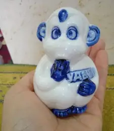 Monkey Porcelain Figurine Vintage Ussr Figurine Seated White Mini Statue Decor