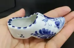 Miniature Hand Vintage Porcelain Shoe Blue White Holy Land Ornament Decorative