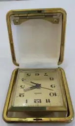 Vintage Swania 2 Jewels Travel Alarm Clock Made In Germany Case Red Face Gold 60