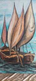 Vintage painting antique Represents the scene of a ship sailing at sea used art