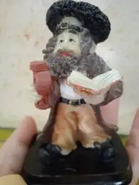 Vintage Figure Judaica Statue Figurine Man Book Hat Mini Decor Israel Primitive