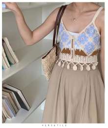 Granny Square Crochet Cami Top Open Knit Button Front Sleeveless Crop Top Women'