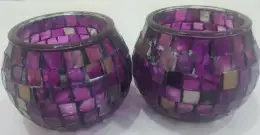 Pair Vintage Use Candlestick Candle Holder Purple Glass Handmade Decor Art Gift