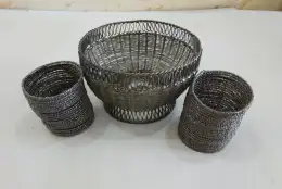 Vintage Handmade Bowl Candy Dish Circular Silver 2 Holder Candle Beads Decor Art