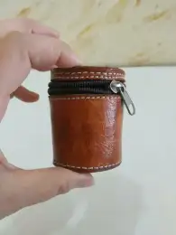 Old Mini Vintage Handmade Wallet Bag Brown Leather Zipper Card Coin Purse Ladies