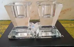 Vintage Mini 2 Candlestick Candle Holder Crystal Glass Hand Decorative In Box