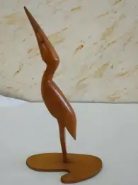 Vintage Hand Carved Wood Stork Bird Figurine Heron Crane Figure Base 8 Inch