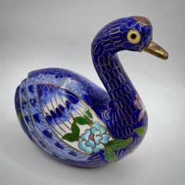 1970 Vintage Hand Made Brass Miniature Figure Statue Swan Cloisonne Enamel China