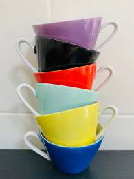 Kahla Vintage Collectible Colored Porcelain Set 6 Tea Coffee Cups Signed Germany