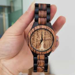 Tree Natural Wooden Watch Chronograph Fashion Hummingbird Dial Wood Quartz Wrist