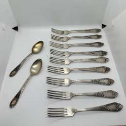 Silver Plated Russian (3iD)MHU 15.20 9 Forks and 2 Spoons signed/3id MHU U0p.76k