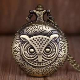 New Style Steampunk Alloy 3D Creative Owl Quartz Pocket Watch Pendant Necklace