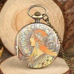 Elegant Side Face Design Quartz Pocket Watch - Retro Pendant Jewelry Necklace