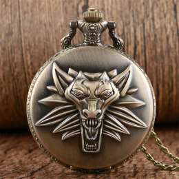 Bronze Roaring Lion Head Embossed Pocket Watch with Arabic Numerals Necklace