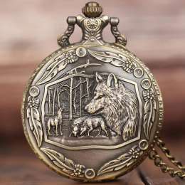 Vintage Bronze Wild Wolf Pocket Watch - Fashion Pendant Animal Quartz Clock