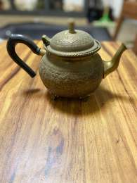 Vintage Copper Hand Etched Teapot Antique Brass Decor HANDLE Cast Coffee/Tea