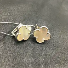 stunning 925 Silver earrings Clover Pearl Designer collection women  jewelry