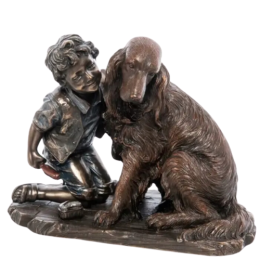 Boy with DogTable Statue Figure Polystone Bronze Home Decor Gift Italy