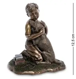 Boy and his Dog Table Statue Figure Polystone Bronze Home Decor Gift Italy