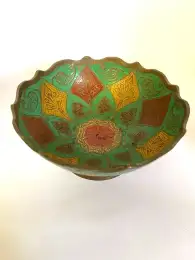 Vintage Indian Dish Brass Enamel Handmade Decorative  Multi-colors weight 220 G