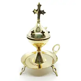 Jerusalem Frankincense Resin Burner Natura Incense Brass Holy Land Copper 7.5 in
