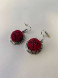 Handmade Palestinian Embroidery Earrings Silver Plated Circle Shape 16.89Gr.