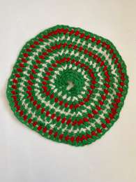 Handmade Vintage Crochet Table Cloth Green Red White 38 CM.