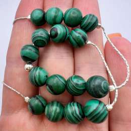 Vintage Sterling Silver 925 Women's Jewelry Necklace Beaded Natural Malachite