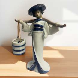 Japanese Porcelain Statues Figurines Stereoscopic Blue Color From The Seventies