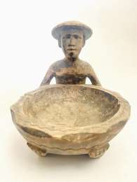 Hand Carved Wooden Ashtray  Wash Antique Ornament Very Old Features A person