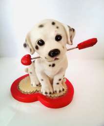VINTAGE Handmade Dog Puppy Figurine Resin Holding Love with base Decor Gift