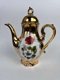Wunsiedel Bavaria Vintage Porcelain Tea Coffee Pot 24 Karat Gold Plated Germany