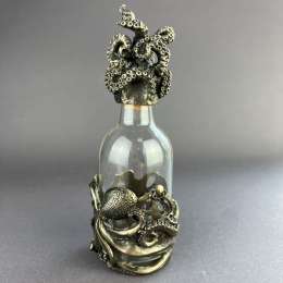 Glass Bottle Octopus Statue Figure Polystone Bronze Home Decor Made in Italy