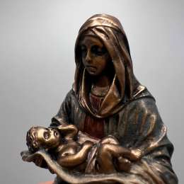 Maria with a Baby Statue Figure Polystone Bronze Home Decor Made in Italy