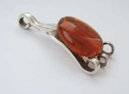 Unusual Primitive Vintage Handmade Silver Nickel Glass Pendant Fork Blanc