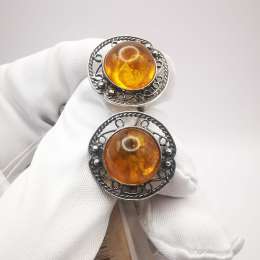New Women’s Earrings Honey Amber Filigree Sterling Silver 925 Singed 5.7g