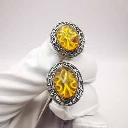 New Women’s Earrings Honey Amber Filigree Sterling Silver 925 Singed 8.58g