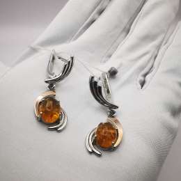 New Women’s Earrings Gold & Sterling Silver  925 Honey Amber Filigree 7.4g