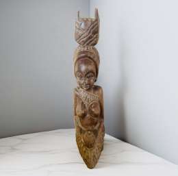 Antique Hand-carved Ebony Wood Woman's Bust African Tribal Sculpture 24 cm High