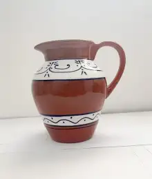 Antique collectible brown white Moroccan Andalusian old decorated urn from 1986